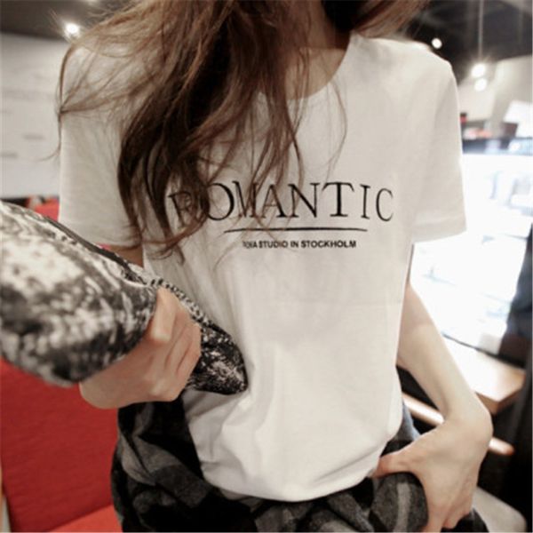 

2049 summer korean short style versatile loose medium summer children's shirt korean children's shirt sleeve letter crew neck 5-sl, White