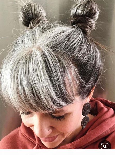 

custom silver grey weave virgin hair pony tail human hairpiece wraps natural highlights gray wavy hair extension 120g, Black