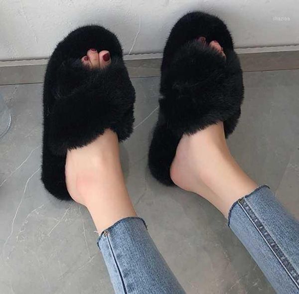 

slippers fuzzy sliders shoes soft comfort footwear shoe cute winter fur home casual women zapatos1, Black