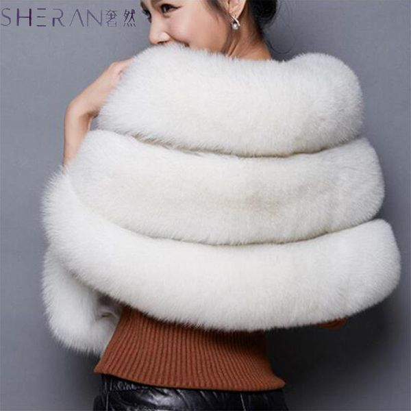 

2020 winter faux fur coats leather grass fur imitation poncho bridal wedding dress shawl cape women vest coat, Black