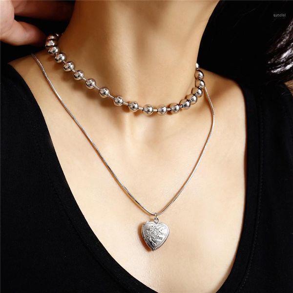 

women fashion heart pendants one piece chain statement collares neckalces 2020 bijoux femme choker steampunk necklace jewellry1, Silver