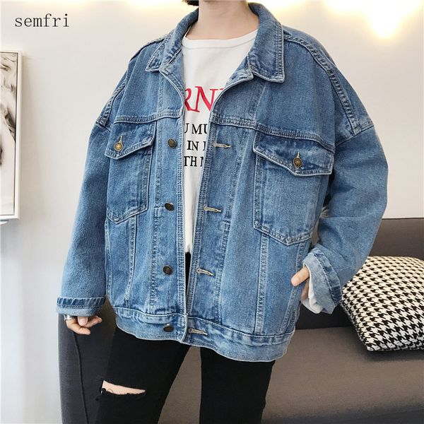 

semfri blue denim jacket women loose style oversized jeans coat spring autumn new version casual basic jacket 201020, Black;brown