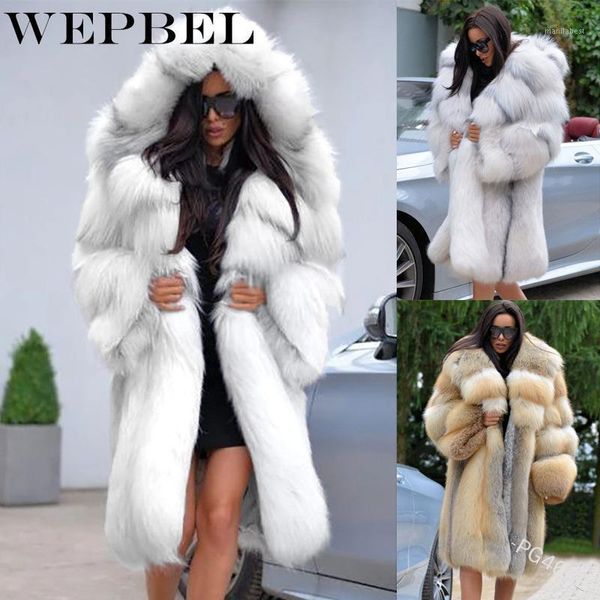 

wepbel winter fashion solid color warm coat women's casual long-sleeved hooded faux fur long cardigan coat1, Black