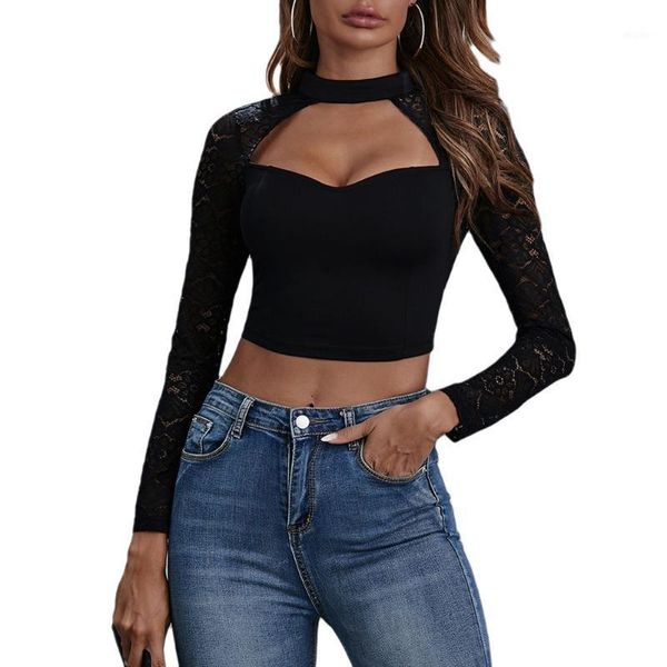 

2020 new fashion lace hollow out crop women long sleeve slim fit shirts spring autumn black blouse1, White