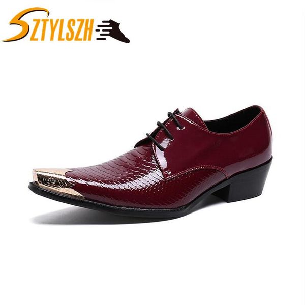 

plus size 38-46 luxury crocodile pattern pointed toe man metal tipped oxfords genuine leather men's formal dress shoes zapatos, Black