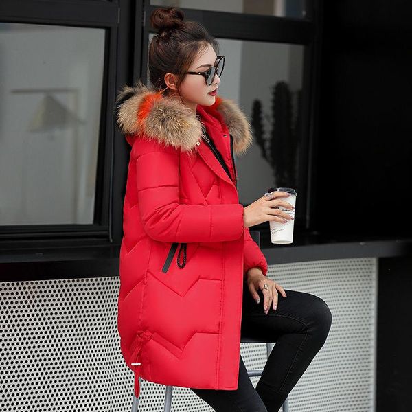 

medium and long feather cotton-padded jacket women winter fashion slim cotton-padded jacket new style women, Black