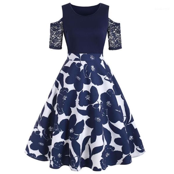 

casual dresses blue lace patchwork summer dress women 2021 elegant vintage party office ladies work plus size 2xl#31, Black;gray