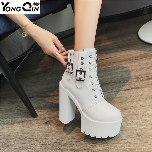 

new autumn winter round toe martin boots thick heels female boots shoes, Black