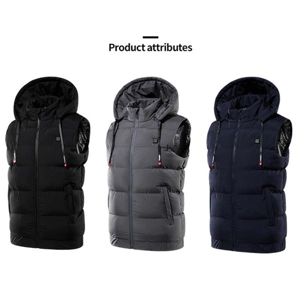 

electric heated vest thermal waterproof hooded jacket usb charging vest heating warmer pad hiking warm outdoor cloth, Gray;blue