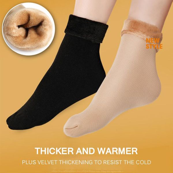 

winter wamer women snow socks thicken thermal wool cashmere snow socks seamless velvet boots floor sleeping for ladies, Black