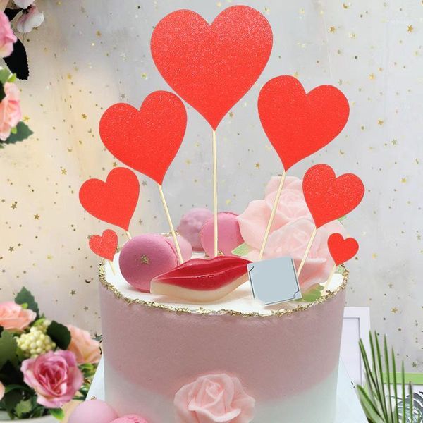 

7pcs/set heart shape cake er with toothpick cake decorations for wedding birthday party cute gifts1