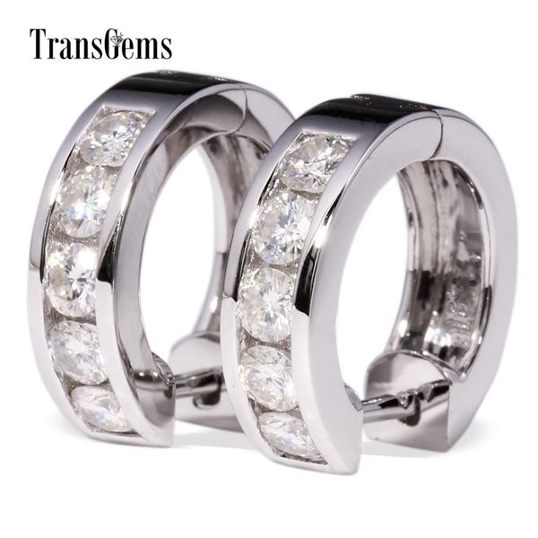 

transgems 1 tcw carat lab grown moissanite diamond hoop earrings in solid 14k white gold for women wedding engagement birthday y200620, Golden;silver