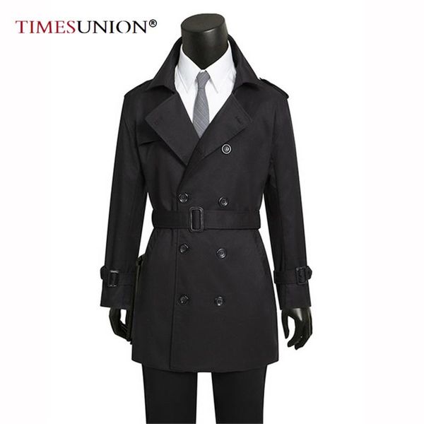

grade british style trench coat men turn collar double button spring autumn windbreaker jacket mid-length black trench coat, Tan;black