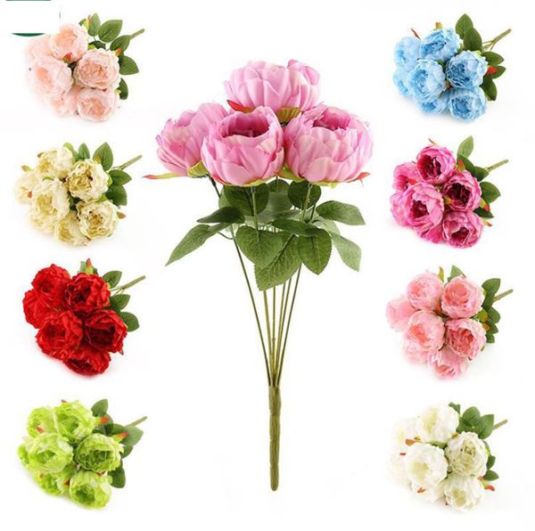 

1 bouquet 7 heads artificial peony flowers camellia silk fake flower flores for diy home garden fake flowers faux wedding decoration