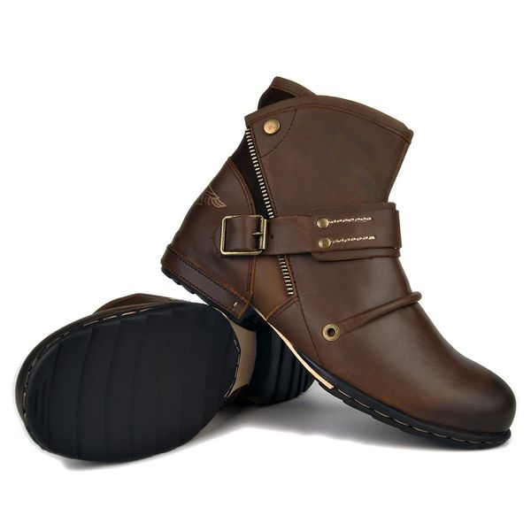 

2021 genuine gothic skull leather leather, boots, calf shoes, men's steam boots. w3xg, Black