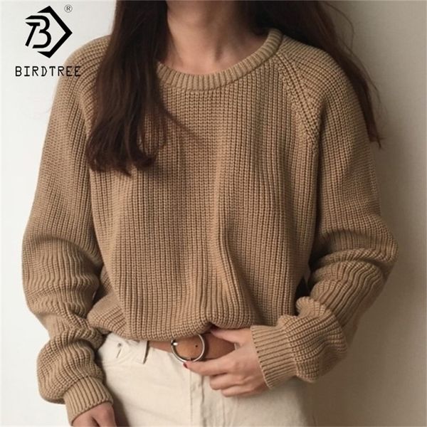 

korean fashion ladies full sleeve women knitting sweater solid o-neck pullover and jumper loose sweater s80209q 201130, White;black