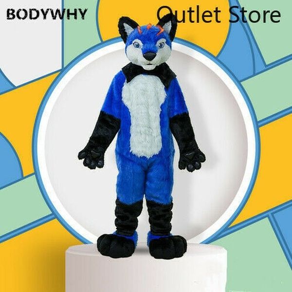 

mascot costumes blue long fur husky fox dog mascot costume party fursuit cartoon dress outfits carnival halloween xmas easter ad clothes, Red;yellow
