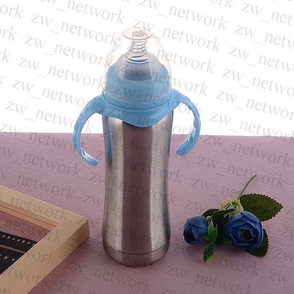

custom logo 2018 new stainless steel baby feeding bottle with handle 8oz 250ml insulated nursing bottle milk bottle for kids mugs
