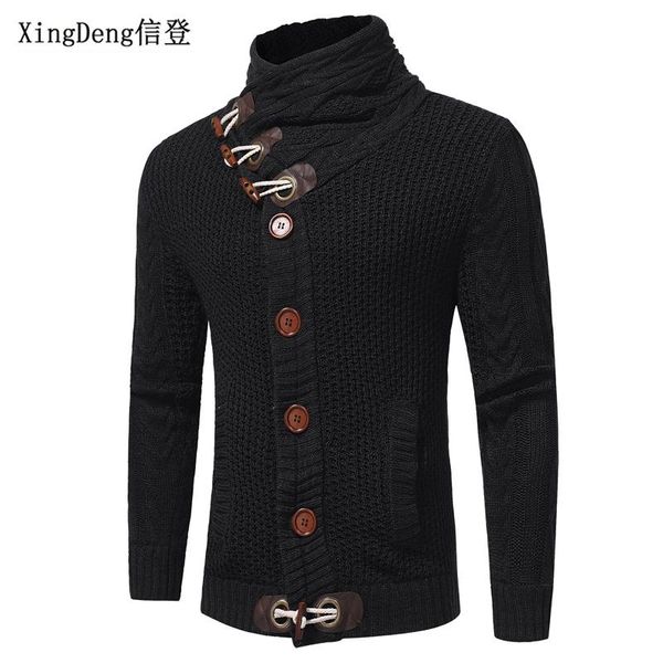 

xingdeng turtleneck clothing wool shirt men autumn coat knitwear fashion turtleneck casual pullover long sleeve shirt, Black