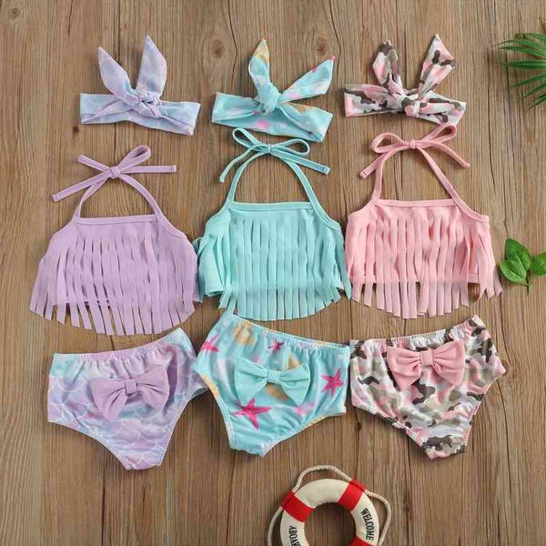 

summer swimsuit baby girl sling no-sleeve tassels split hem fast dry cartoon printed shorts beach clothes 0-3t, White