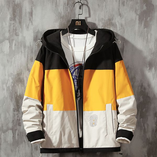 

mens hooded clothing jacket men 2020 yellow patchwork windbreakers hip hop japanese streetwear male jackets for men, Black;brown