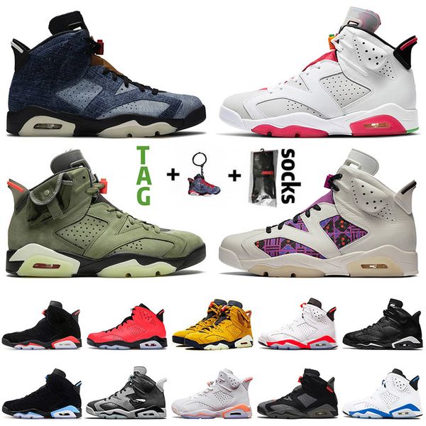 

stock 6s x basketball shoes hare traivs washed denim retro quai 54 jumpman smoke grey all black men women white infared trainers sneakers, White;red