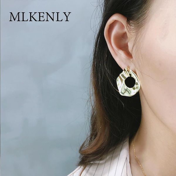 

mlkenly 925 sterling silver new fashion stud earring irregular ins style minimalist earrings for women street shorts1, Golden;silver