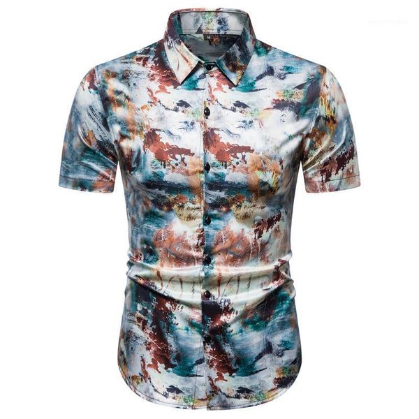 

men's casual shirts blouse men fashion print short sleeve slim shirt male personality sports summer arrival white1, White;black