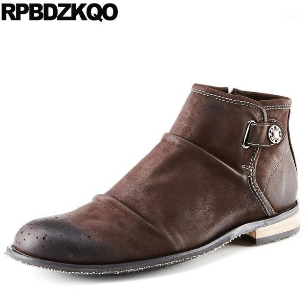 

fall ankle genuine leather full grain boots fur retro vintage brown winter 2020 short shoes booties fashion comfortable male1, Black