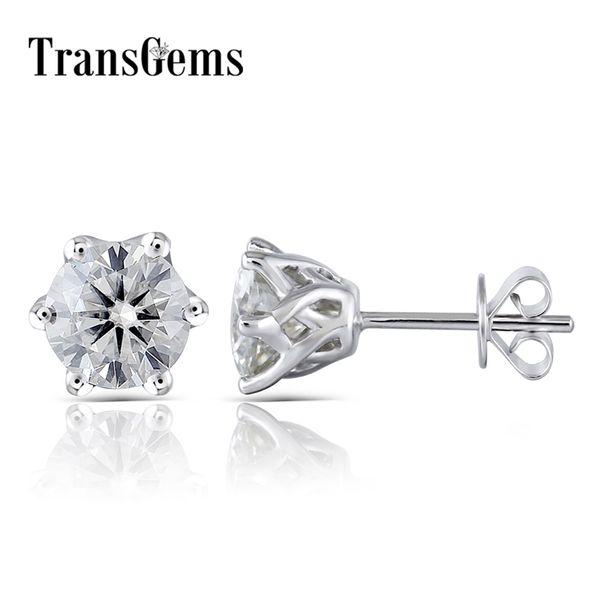 

trangems 14k 585 white gold 2ctw 6.5mm gh color clear heart arrows cut moissanite stud earring push back for women wedding y200620, Golden;silver