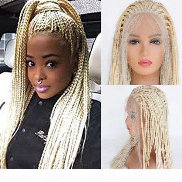 

braided lace front wigs with baby hair 613 blonde hair for women synthetic heat resistant long braids wig glueless half hand tied, Black