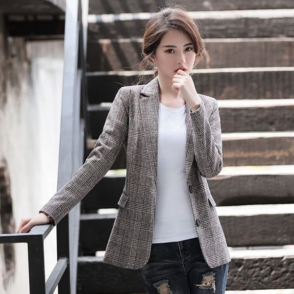 

summer spring from women in the vintage blazers plaid jackets work lady thin office double suit breasted female blazer jacket business acwi, White;black