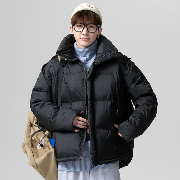 

2020 winter new youth popular men's loose large size solid color stand-up collar thick down jacket fashion casual all-match, Black