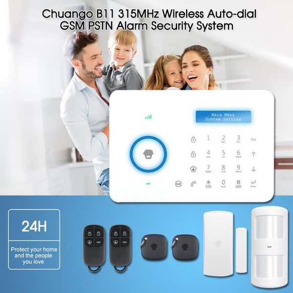 

chuango b11 315mhz wireless auto-dial gsm pstn alarm security system lcd/rfid touch keypad pir motion sensor door sensor1