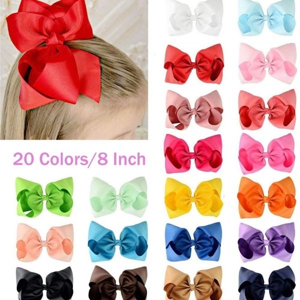 

20pcs 8" hair bows clips boutique grosgrain ribbon big large bowknot pinwheel headbands for baby girls teens toddlers kids y200710, Slivery;white