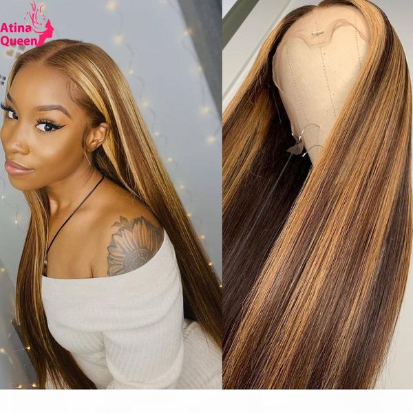 

ombre honey blonde full lace human hair wigs 360 lace frontal wig highlight brown 13x6 front closure indian remy for black women