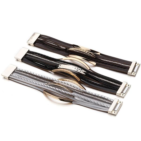 

flashbuy сплава кожаный браслет для женщин простые charm магнитные ювелирные изделия широкий wrap браслеты браслеты мода оптовая jlluyo ffsh, Golden;silver