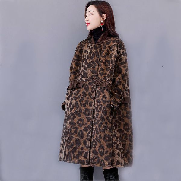 

2021 new mulher inverno leopardo manto casacos solto parka duq5, Black
