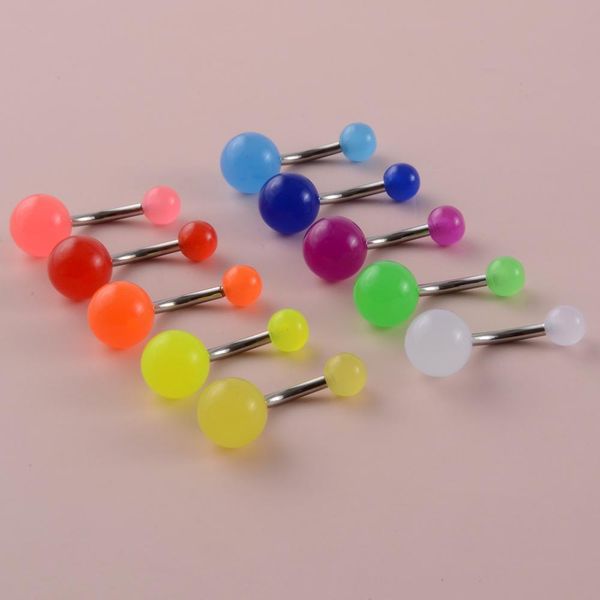 

surgical steel bar tongue rings acrylic glow in the dark ball tongue barbell luminous acrylic ball belly button ring piercing q jllovp, Silver