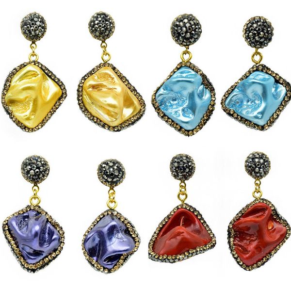 

10 pairs gold plated many colors irregular shape shell dangle earrings for women with rhinestone fashion jewelry, Silver
