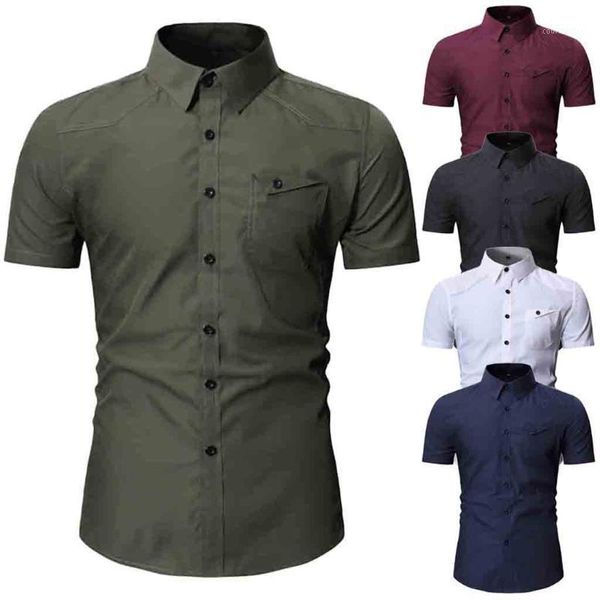 

blouse fashion men's button personality pocket short sleeve shirt blouse 1, White;black