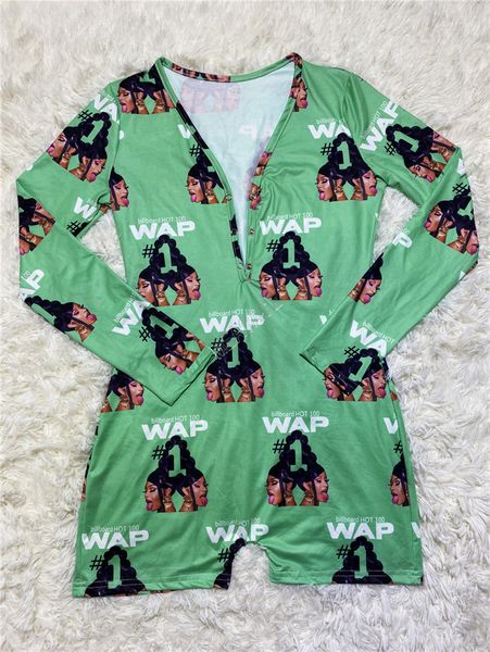 

2021 women jumpsuit wap letters umbrella printing long sleeves shorts romper v neck home jumpsuits caroon casual siamese trousers d102304, Black;white