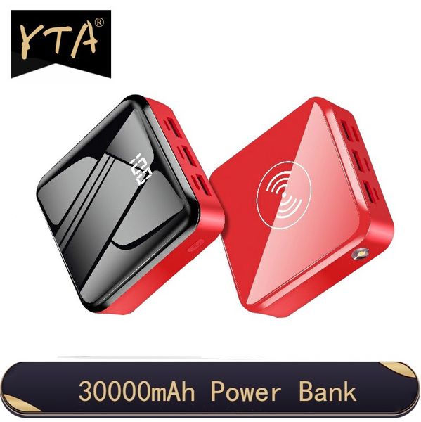 

30000mah power bank portable qi wireless charger battery charging led lighting digital display built-in wireless mobile power free