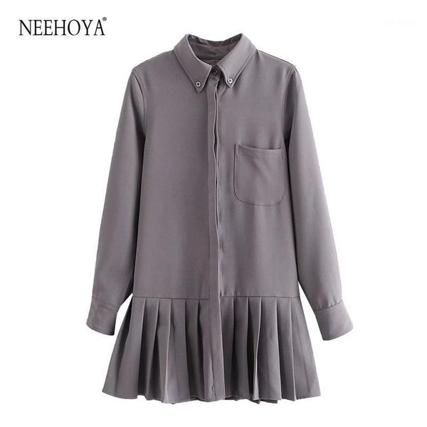 

women 2020 chic fashion office wear ruffled mini dress vintage lapel collar long sleeve female dresses vestidos mujer1, Black;gray