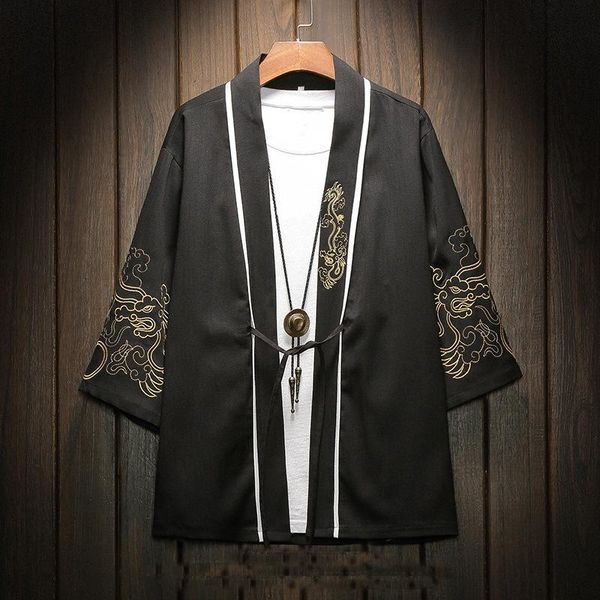 

jddton new summer men's open cardigan loose chinese style embroidery vintage jackets clothing casual male streetwear coats je620, Black;brown