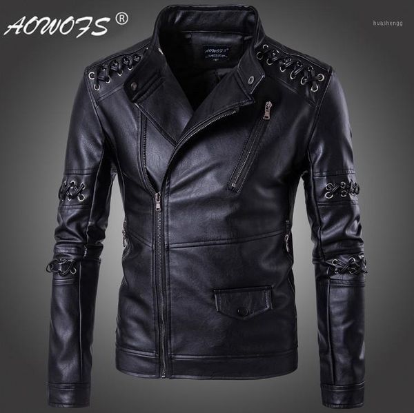 

male coat jaqueta de couro tide design handsome men leather jackets europe and america braided rope motorcycle leather jacket1, Black