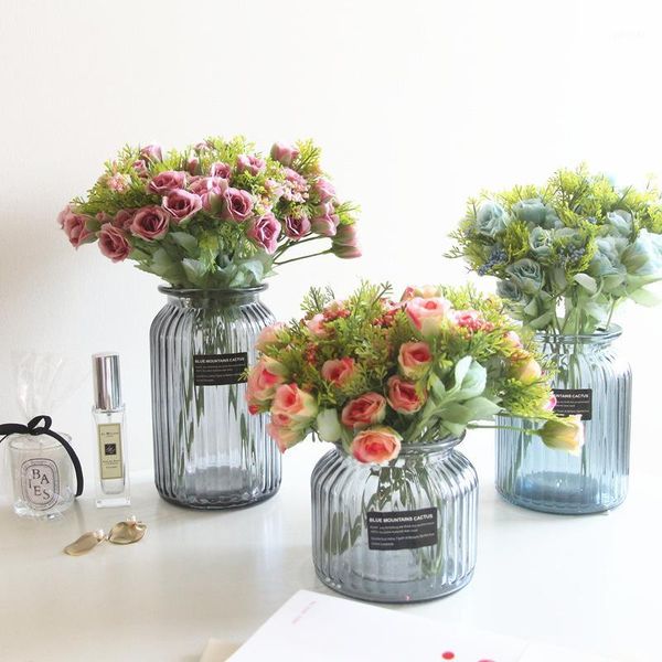 

decorative flowers & wreaths 5pcs/lot pomegranate bud rose bunch artificial cloth flower accessories insert fake diy indoor plant home decor