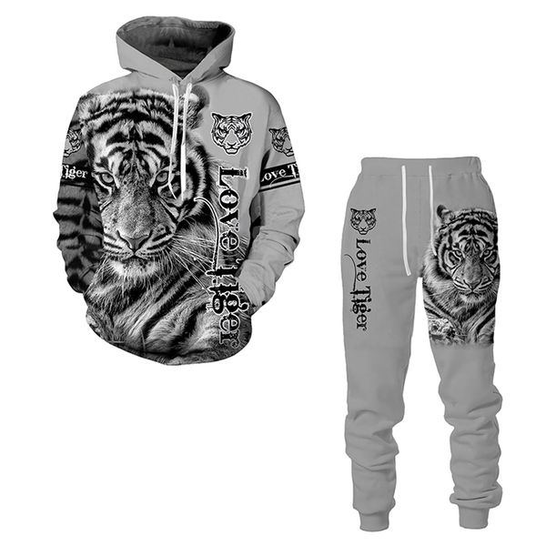 3D-Tiger-gedruckte Herrenbekleidung Lässige Hoodie-Hosen-Sets Bunte Sweatshirts Coole Damen-Trainingsanzüge Harajuku Herrenkleidung 211220