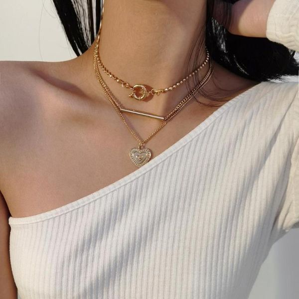 

simple word stick round bead chain necklace women's jewelry retro fashion peach heart pendant necklace1, Golden;silver
