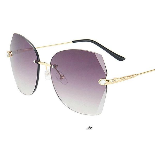 

luxury women fashion 2020 golden rimless sunglasses gradient lens hipster men driving goggles sun glasses big shades fml, White;black